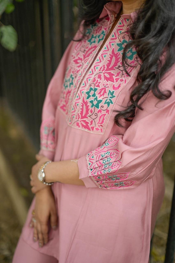 Divi Embroidered Coord Set- Light Pink