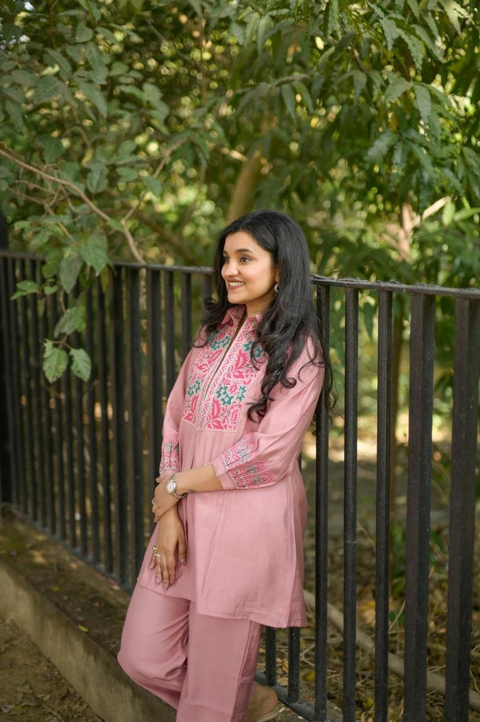 Divi Embroidered Coord Set- Light Pink