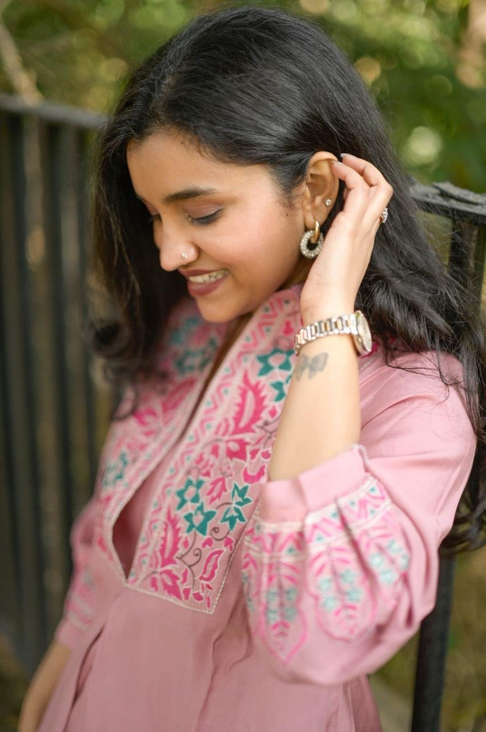 Divi Embroidered Coord Set- Light Pink