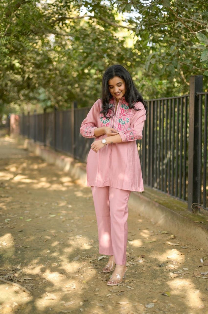 Divi Embroidered Coord Set- Light Pink