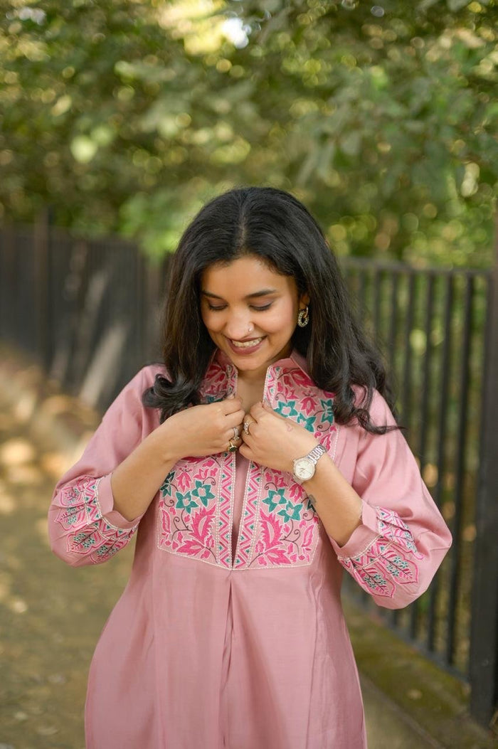 Divi Embroidered Coord Set- Light Pink