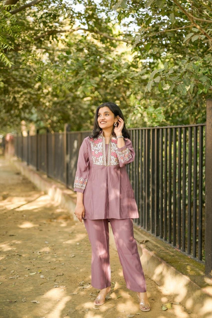 Divi Embroidered Coord Set- Purple