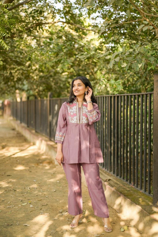 Divi Embroidered Coord Set- Purple