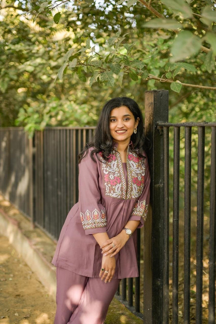 Divi Embroidered Coord Set- Purple