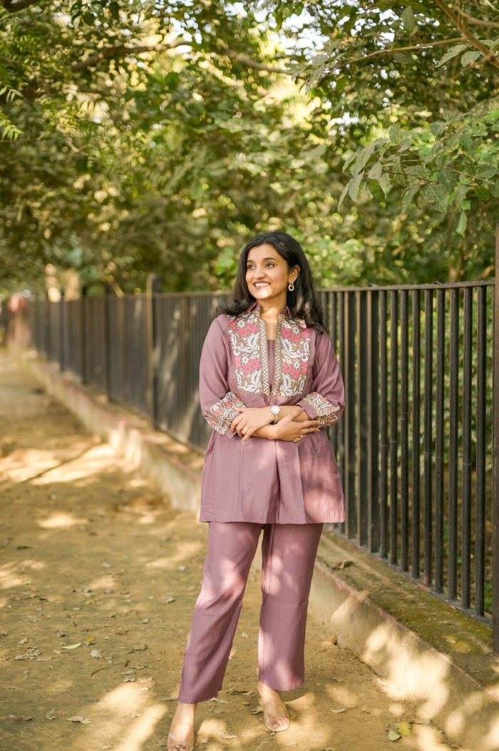Divi Embroidered Coord Set- Purple