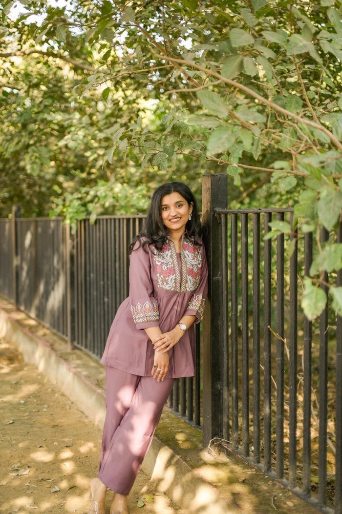Divi Embroidered Coord Set- Purple