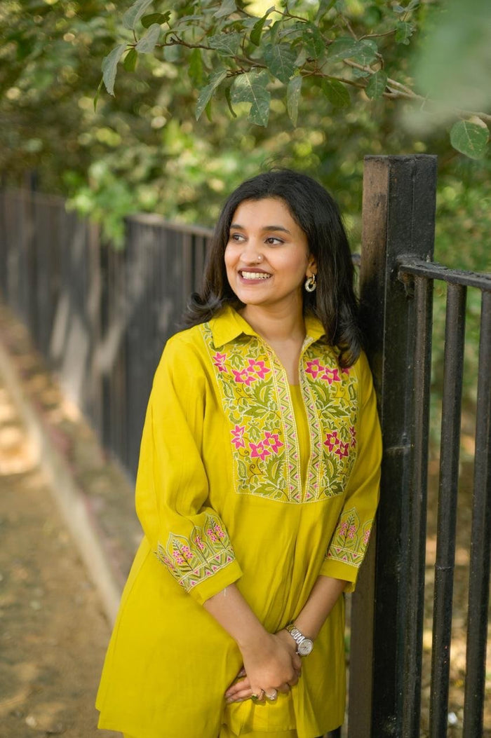 Divi Embroidered Coord Set- Yellow