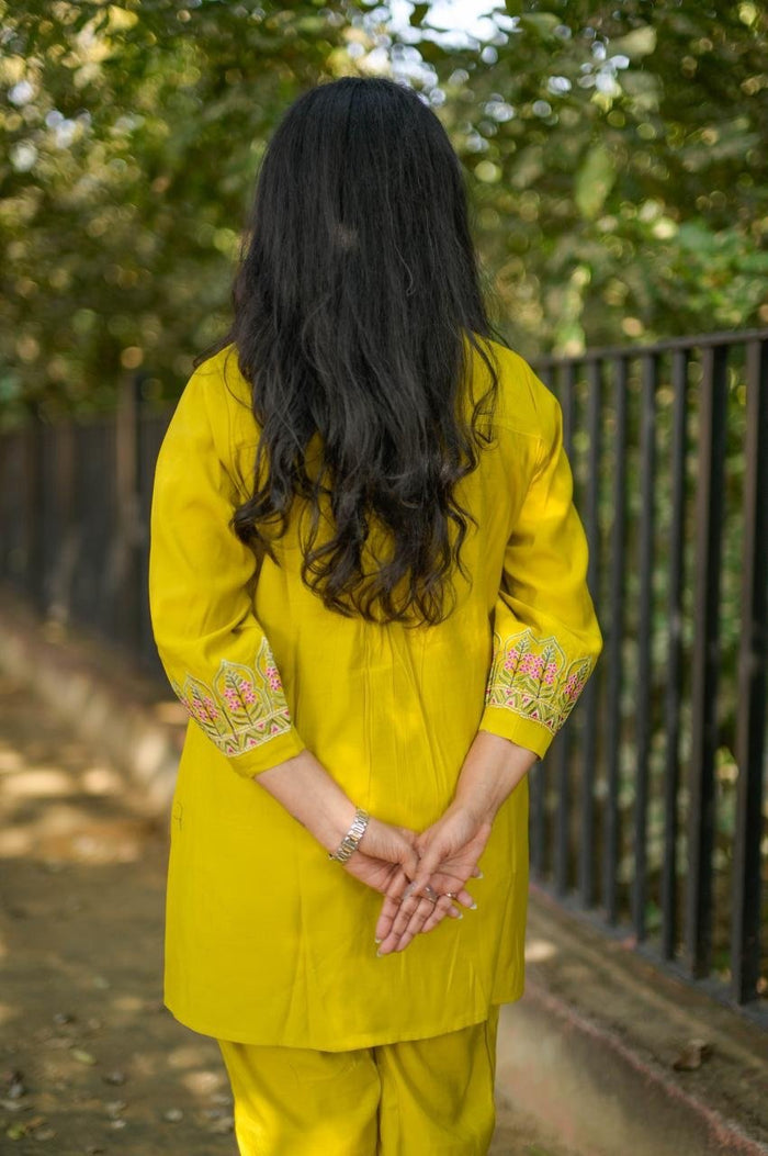 Divi Embroidered Coord Set- Yellow