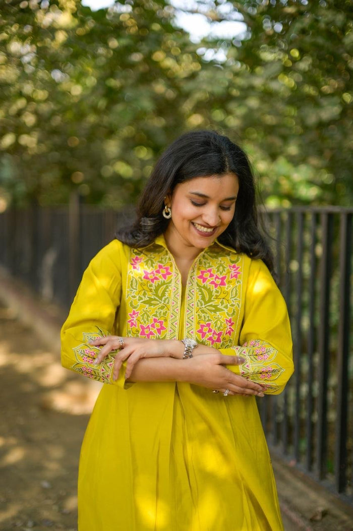 Divi Embroidered Coord Set- Yellow
