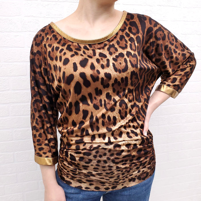 DOLCE & GABBANA LEOPARD RUCHED TOP - SIZE 38
