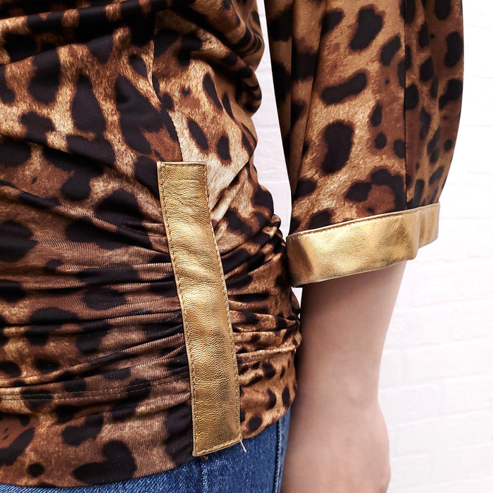 DOLCE & GABBANA LEOPARD RUCHED TOP - SIZE 38