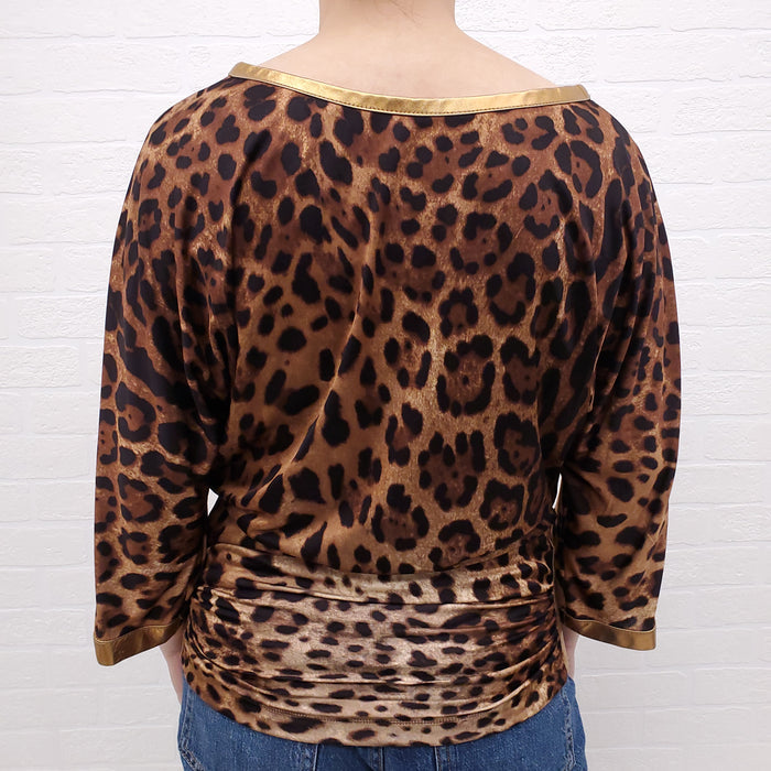 DOLCE & GABBANA LEOPARD RUCHED TOP - SIZE 38