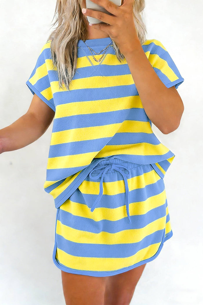 Dolman Tee Drawstring Skort Athletic 2pcs Set – Yellow Stripe