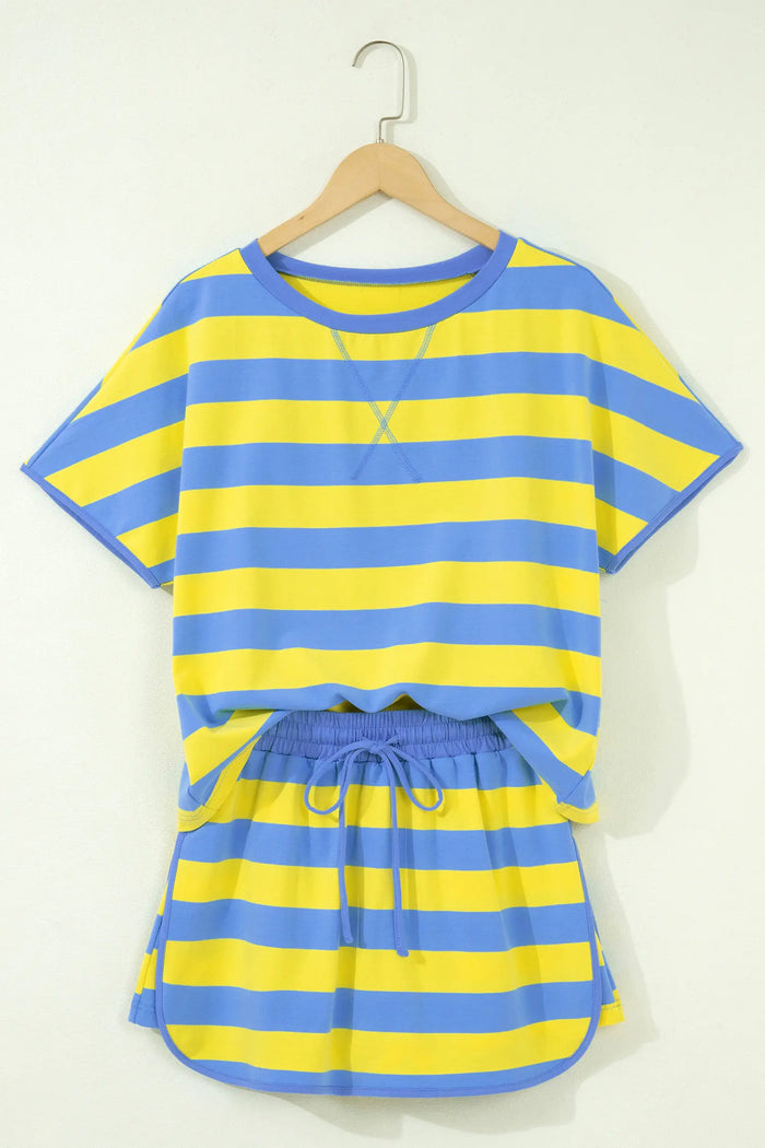 Dolman Tee Drawstring Skort Athletic 2pcs Set – Yellow Stripe