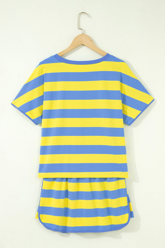 Dolman Tee Drawstring Skort Athletic 2pcs Set – Yellow Stripe