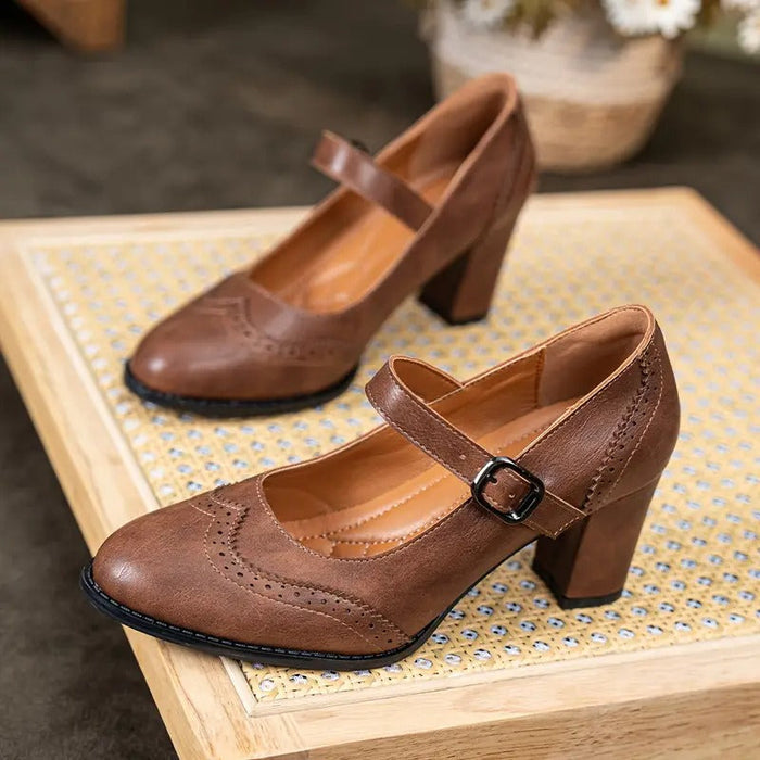Dorka | High-Heeled Vegan Leather Shoes with Buckle