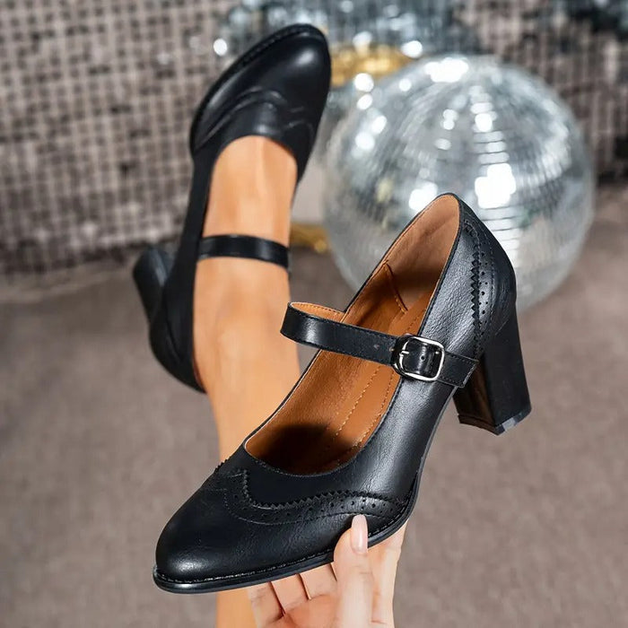 Dorka | High-Heeled Vegan Leather Shoes with Buckle