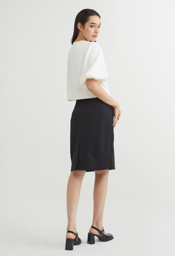 Double Breasted Balloon Sleeve Blouse