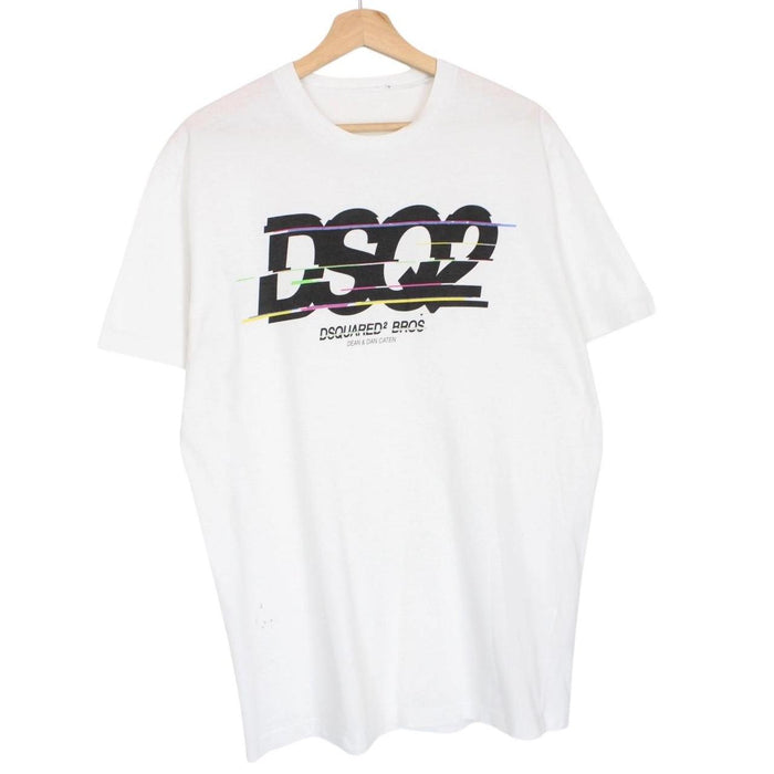 Dsquared2 white short sleeve cotton t-shirt with DSQ2 logo print and pocket detail.