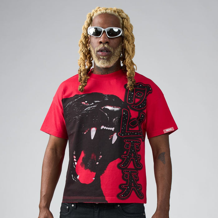 DUAA 'JAX' Rhinestone T-Shirt in Red