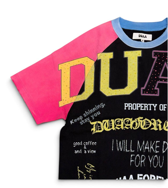 DUAA 'University' Rhinestone T-Shirt in Black