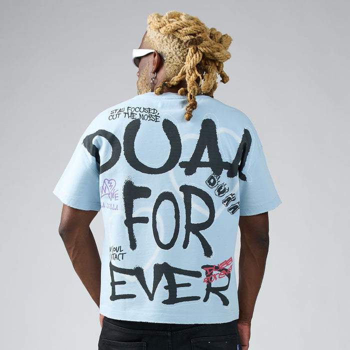 DUAA 'We Love' Rhinestone T-Shirt in Blue