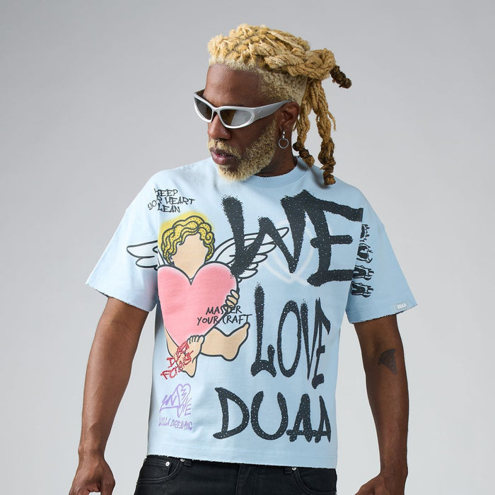 DUAA 'We Love' Rhinestone T-Shirt in Blue
