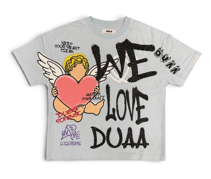 DUAA 'We Love' Rhinestone T-Shirt in Blue