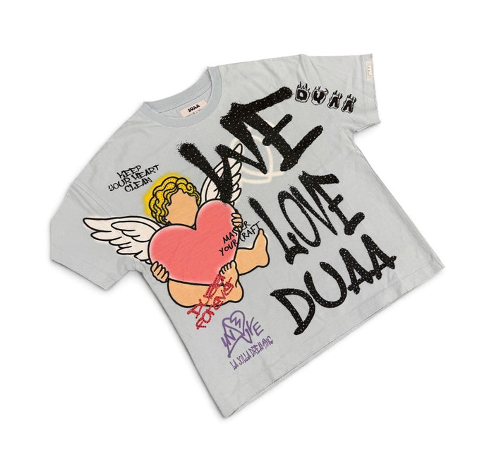 DUAA 'We Love' Rhinestone T-Shirt in Blue