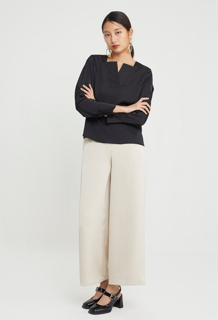 Duchess Satin Reversed Collar Top