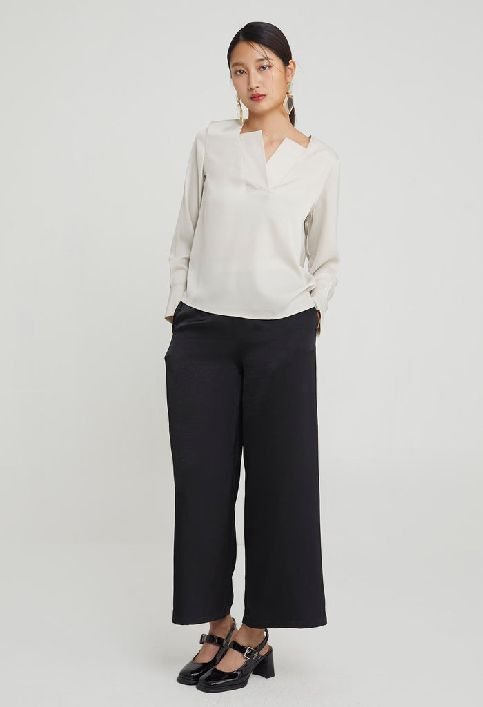 Duchess Satin Reversed Collar Top
