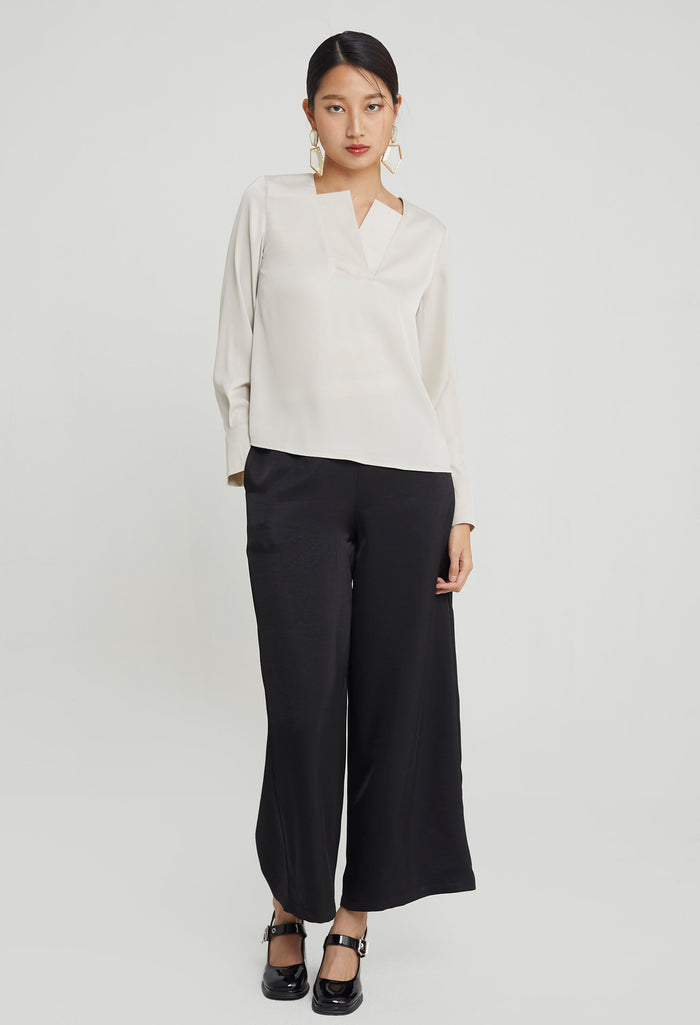 Duchess Satin Reversed Collar Top