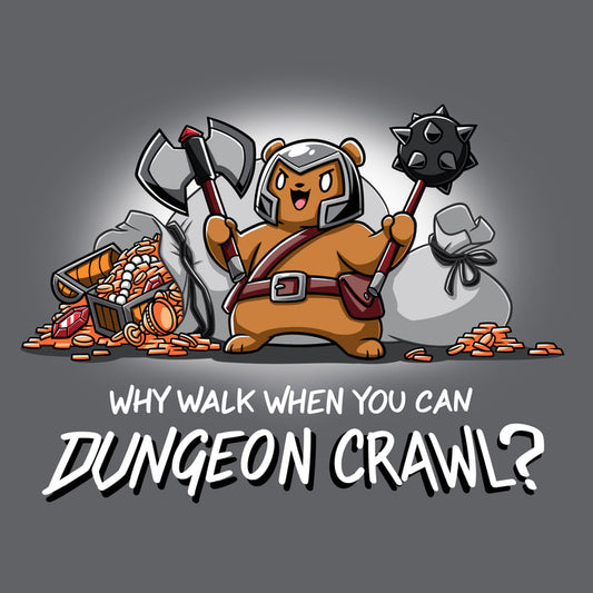 Premium Cotton T-shirt_TeeTurtle charcoal gray Dungeon Crawl Premium Cotton T-shirt featuring a bear warrior surrounded by dungeon loot.