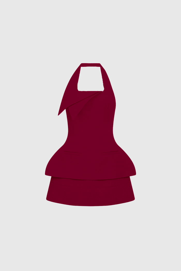 Dusan Halter Neck Asymmetric Skirt Set In Red