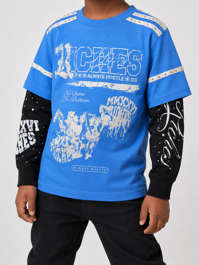 Elite Denim Kids 'Riches' Embellished Thermal Tee in Blue