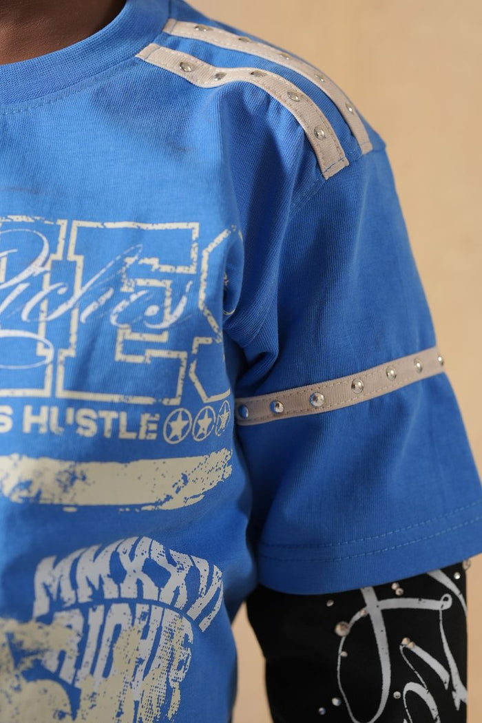 Elite Denim Kids 'Riches' Embellished Thermal Tee in Blue