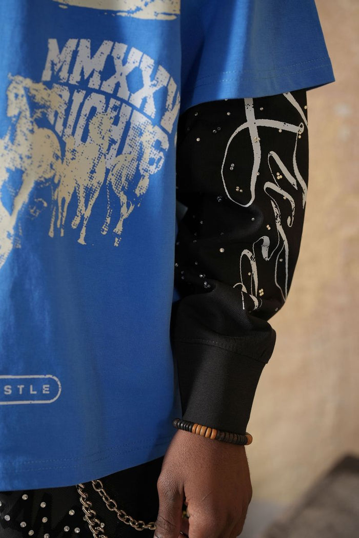 Elite Denim Kids 'Riches' Embellished Thermal Tee in Blue