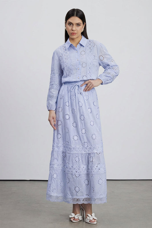 Eman Floral Cutout Skirt Set In Blue