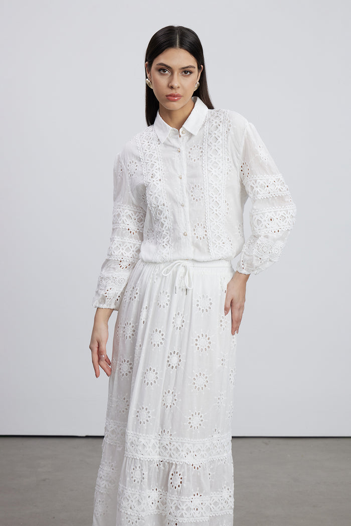 Eman Floral Cutout Skirt Set In White