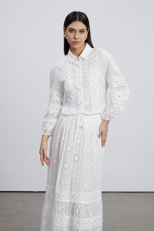 Eman Floral Cutout Skirt Set In White