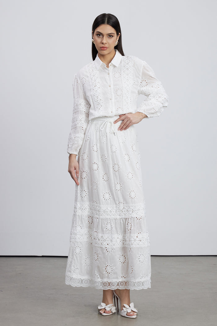 Eman Floral Cutout Skirt Set In White