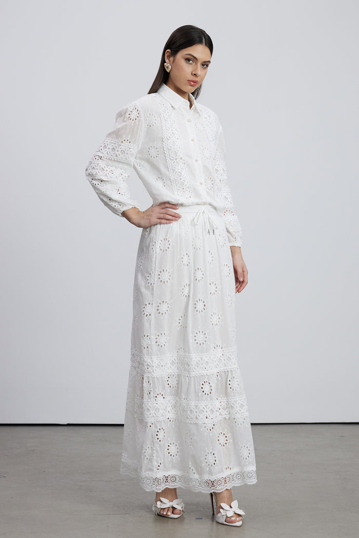 Eman Floral Cutout Skirt Set In White