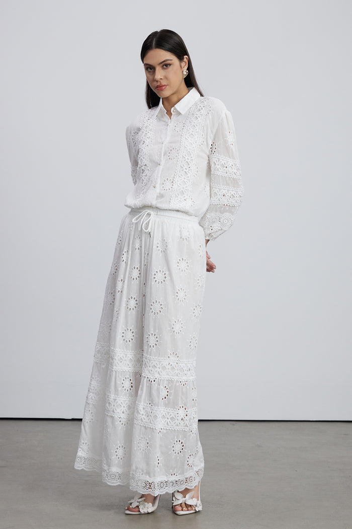 Eman Floral Cutout Skirt Set In White
