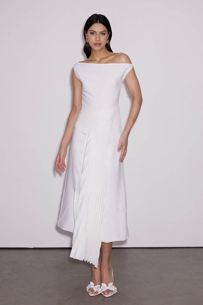 Emanuele Asymmetric One Shoulder Ruch Midi Dress