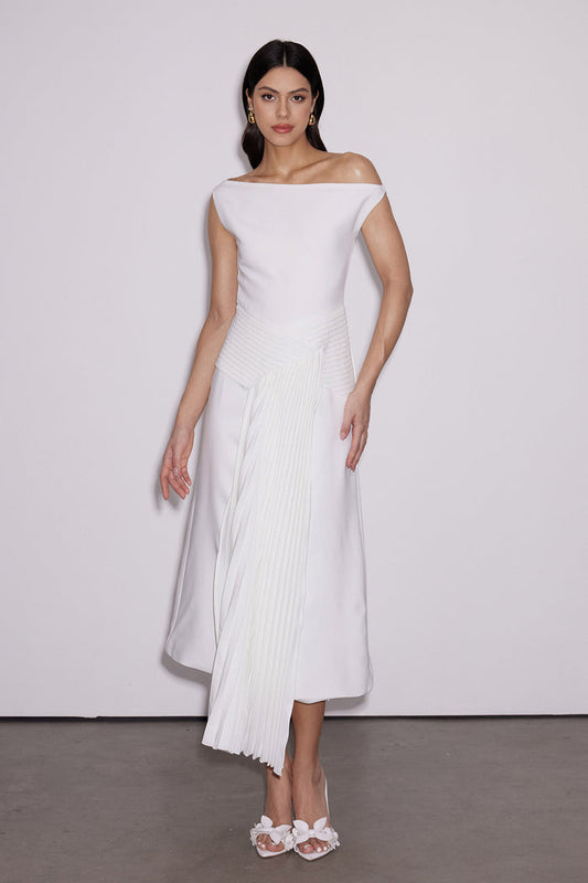 Emanuele Asymmetric One Shoulder Ruch Midi Dress