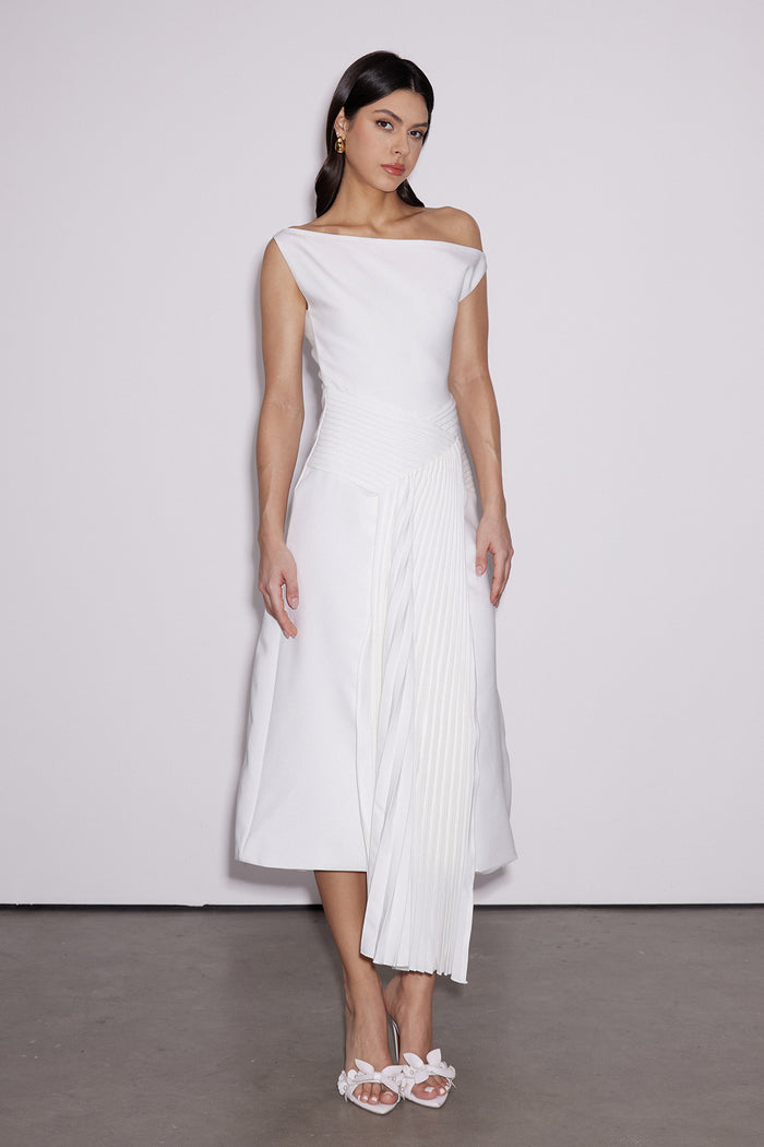 Emanuele Asymmetric One Shoulder Ruch Midi Dress