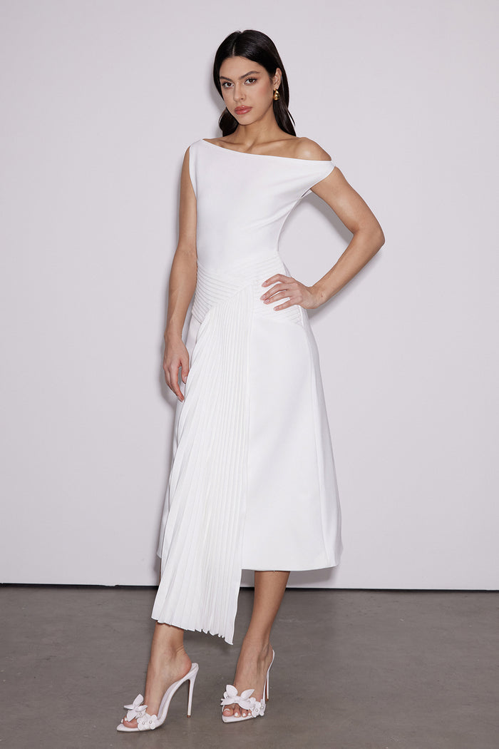 Emanuele Asymmetric One Shoulder Ruch Midi Dress