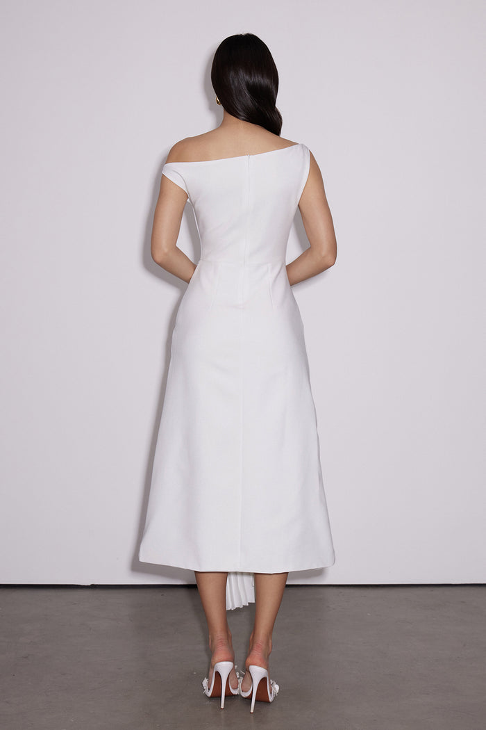 Emanuele Asymmetric One Shoulder Ruch Midi Dress