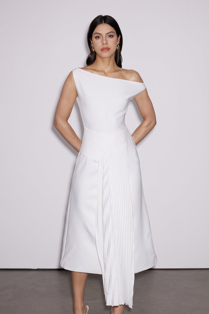 Emanuele Asymmetric One Shoulder Ruch Midi Dress