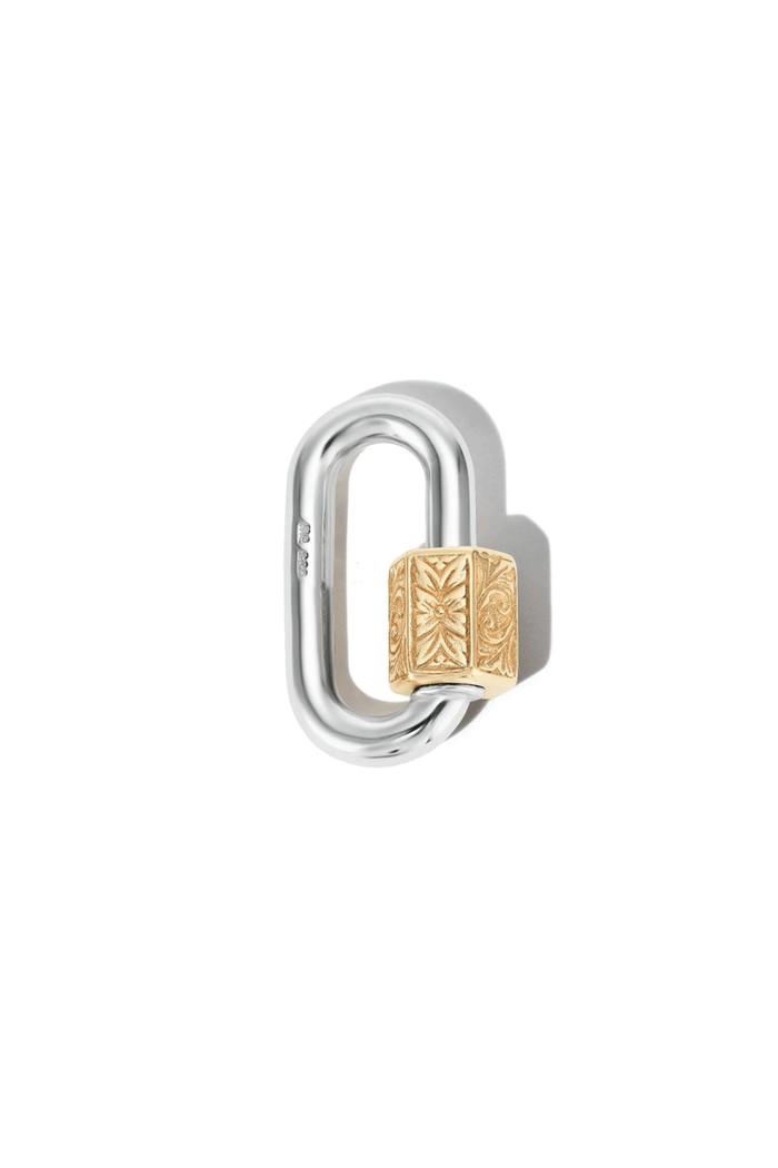 Embossed Chubby Medium Lock - Mixed Metal Silver & 14k Yellow Gold